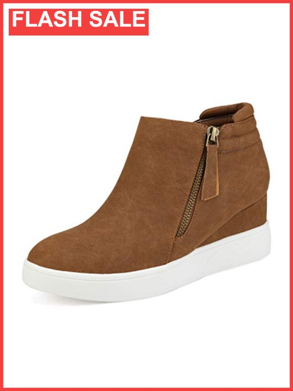 Women's Platform Wedge Ankle Booties Faux Leather Zip Up Round Toe